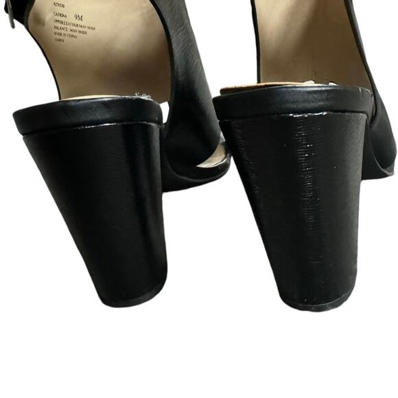 H by Halston Black Leather T-Strap Catrina Block Heel Sandal Size 9 - Picture 5 of 8